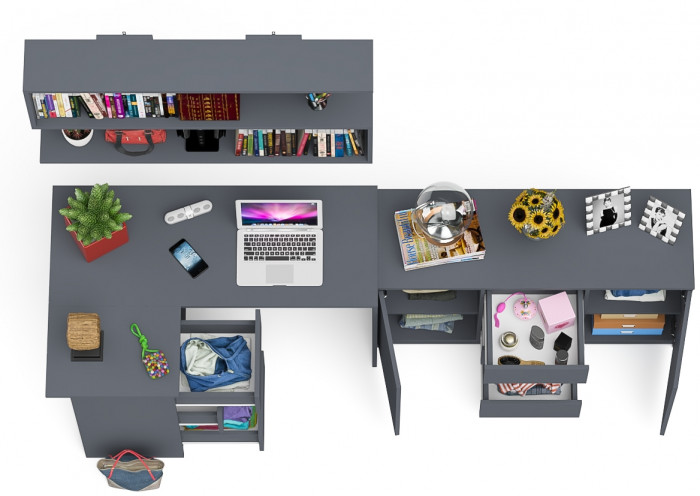 Мори компьютерный стол МС-16 левый + Комод МК1200.3 + Полка 1200, графит