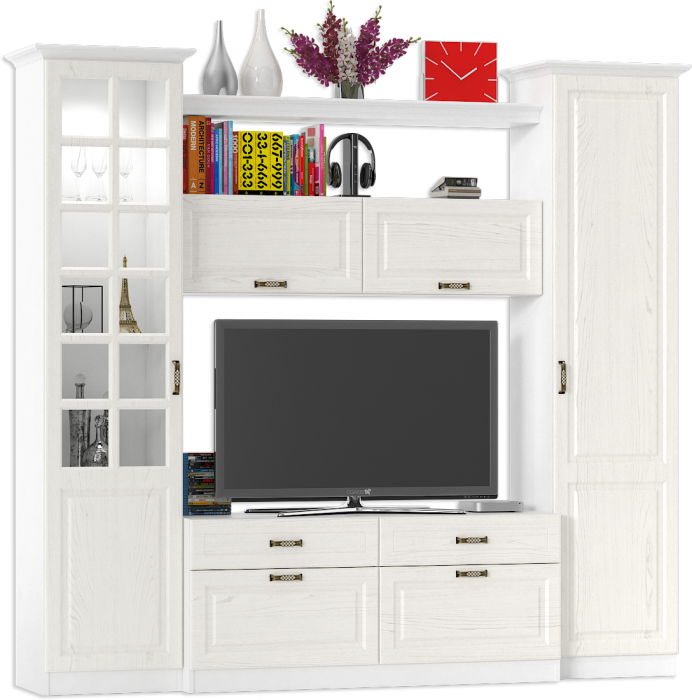 Ливерпуль Набор мебели 6, цвет ясень ваниль/белый, ШхГхВ 240х49,3х220,3 см.(без учёта карниза), ниша для тв 140х49х90 см., универсальная сборка