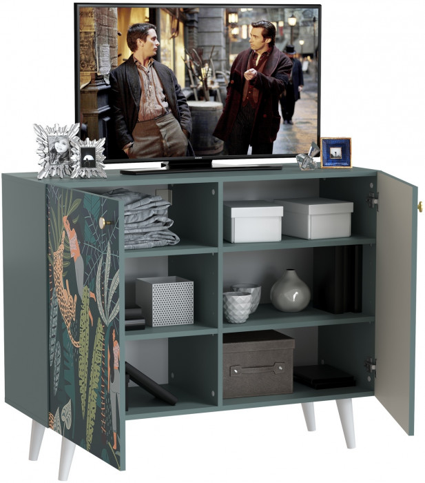 Либера Комод-тумба 16.230.01, цвет пасифай/белый, ШхГхВ 115,3х42,6х92,3 см., фасады с рисунком Тропический лес, две дверки