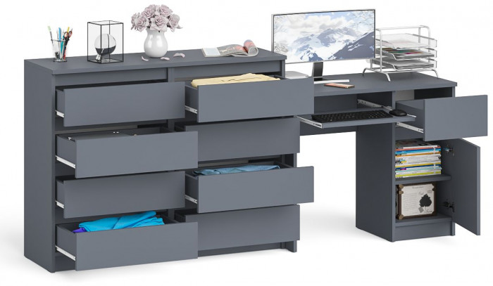 Мори Стол компьютерный МС-1 правый + Комод МК1200.8, цвет графит, ШхГхВ 210,4х50х94 см., выдвижной ящик справа, НЕ универсальная сборка
