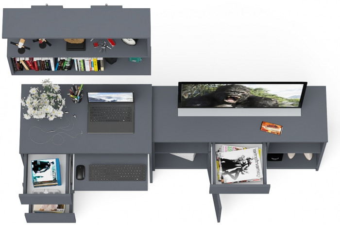 Мори Стол компьютерный МС-6 левый + Тумба МТВ1204.1 + Полка 900, цвет графит, ШхГхВ 210,4х50х209,6 см., НЕ универсальная сборка