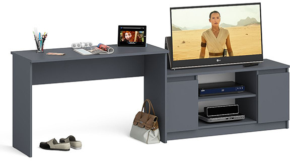 Мори Стол письменный МСП1200.1 + Тумба МТВ1200.1, цвет графит, ШхГхВ 240,8х50х76,6 см., универсальная сборка