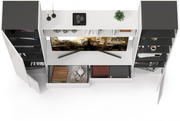 Сидней Комплектация № 006, корпус белый/чёрный/фасады МДФ белый глянец