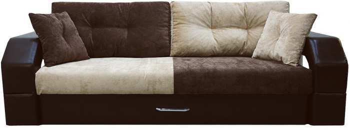 Диван еврокнижка Манчестер с подсветкой, 160 ВЕЛЮР 03 КОМБИ ЭКОКОЖА КОРИЧНЕВАЯ