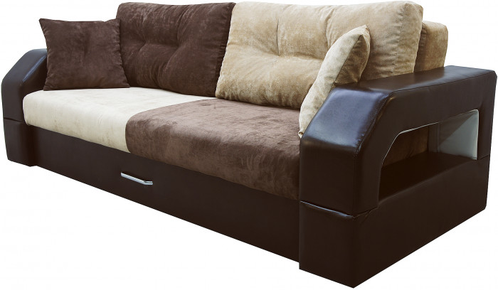 Диван еврокнижка Манчестер с подсветкой, 160 ВЕЛЮР 03 КОМБИ ЭКОКОЖА КОРИЧНЕВАЯ
