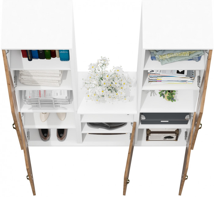 Лидер-8 Пенал + Пенал + Тумба МД 3.19, белый шагрень/крафт золото