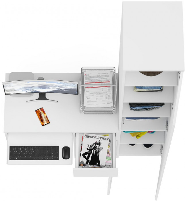 Мори компьютерный стол МС-1 правый + Пенал МШ400.1, белый