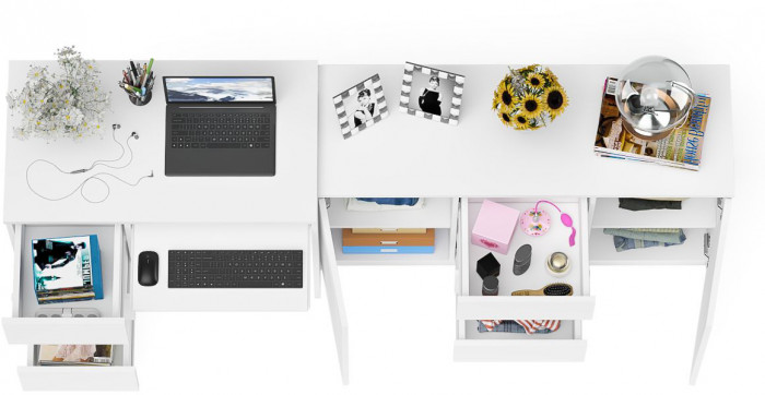 Мори компьютерный стол МС-6 левый + Комод МК1200.3, белый