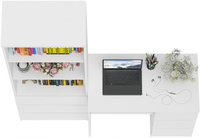 Мори компьютерный стол МС-6 правый + Стеллаж МСТ600.3, белый