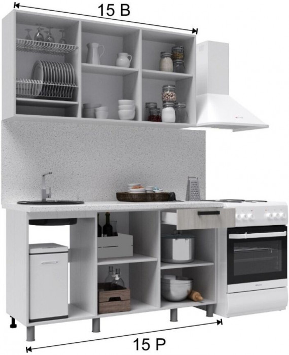 Кухонный гарнитур Кампео 1,5м Белый снег