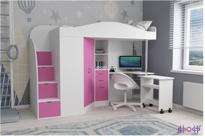 Кровать-чердак Юниор 4 (Белое дерево/Лайм)