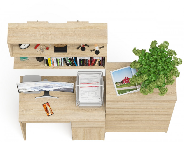 Мори Стол компьютерный МС-1 правый + Комод МК700.5 + Полка 900, цвет дуб сонома, ШхГхВ 160,4х50х209,6 см., НЕ универсальная сборка
