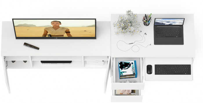 Мори Стол компьютерный МС-6 левый + Тумба МТВ1200.1, цвет белый, ШхГхВ 210,4х50х76,6 см., выдвижные ящики слева, НЕ универсальная сборка