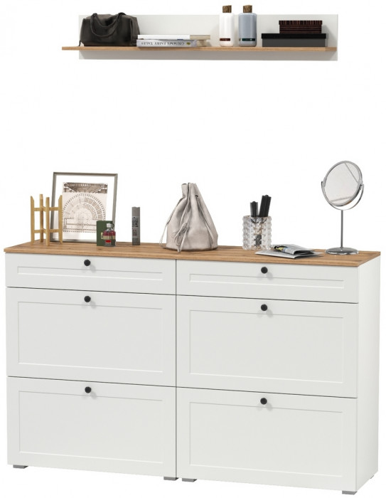 Остин Прихожая 66, цвет белый шагрень/дуб крафт золотой, ШхГхВ 160х41,6х160 см.