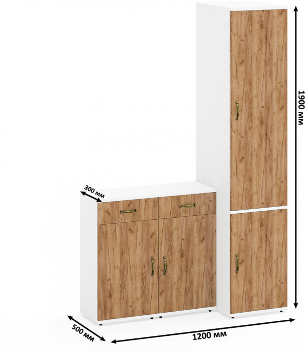 Лидер-8 Пенал МД 23Б + Тумба МД 3.15 + Тумба МД 3.15, белый шагрень/крафт золото