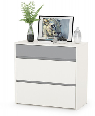 Торонто 13.321 Комод, цвет белый шагрень/стальной серый, ШхГхВ 80х40,3х75,3 см.