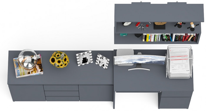 Мори компьютерный стол МС-1 правый + Комод МК1200.3 + Полка 900, графит