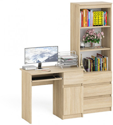 Мори компьютерный стол МС-1 правый + Стеллаж МСТ600.3, дуб сонома
