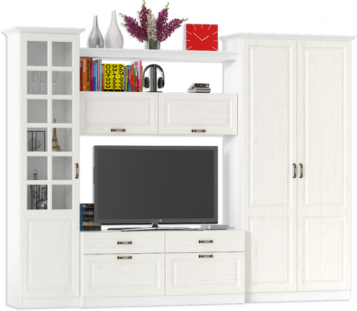 Ливерпуль Набор мебели 7, цвет ясень ваниль/белый, ШхГхВ 290х49,3х220,3 см.(без учёта карниза), ниша для тв 140х49х90 см., универсальная сборка