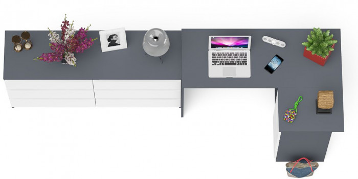 Мори Стол компьютерный МС-16 правый + Комод МК1380.6, цвет графит/белый, ШхГхВ 262,4х84,9х76,6 см., выдвижные ящики справа, НЕ универсальная сборка