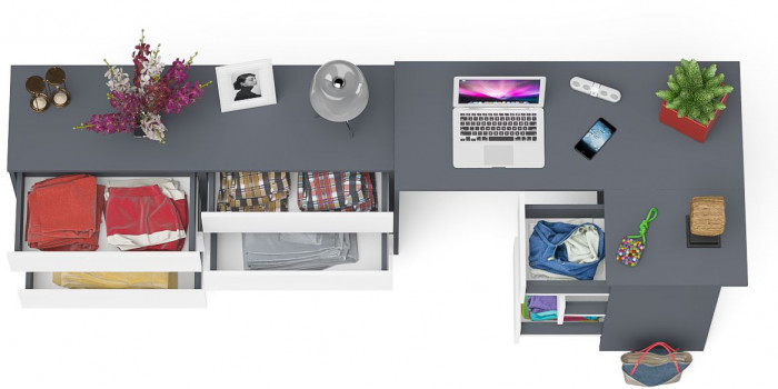 Мори Стол компьютерный МС-16 правый + Комод МК1380.6, цвет графит/белый, ШхГхВ 262,4х84,9х76,6 см., выдвижные ящики справа, НЕ универсальная сборка