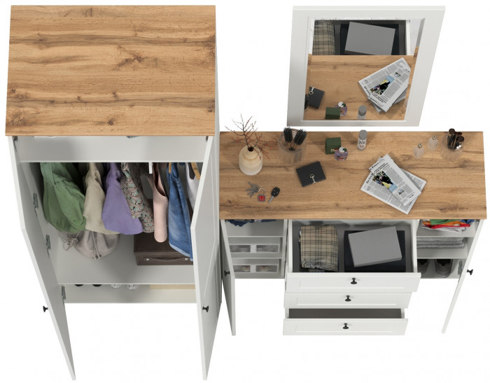 Остин Прихожая 14, белый шагрень/дуб крафт золотой