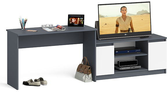 Мори Стол письменный МСП1200.1 + Тумба МТВ1200.1, цвет графит/белый, ШхГхВ 240,8х50х76,6 см., универсальная сборка