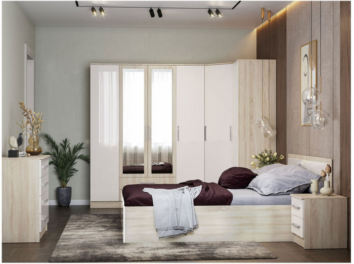 Модульная спальня Мартина, композиция 1 (Белый глянец, Дуб Сонома)