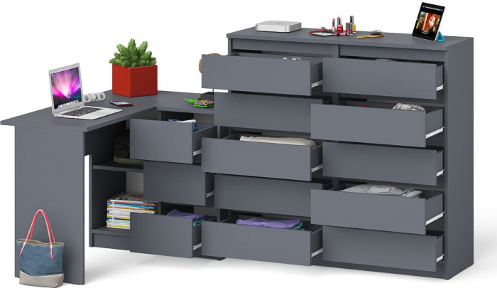 Мори компьютерный стол МС-16 правый + Комод МК1200.10, графит