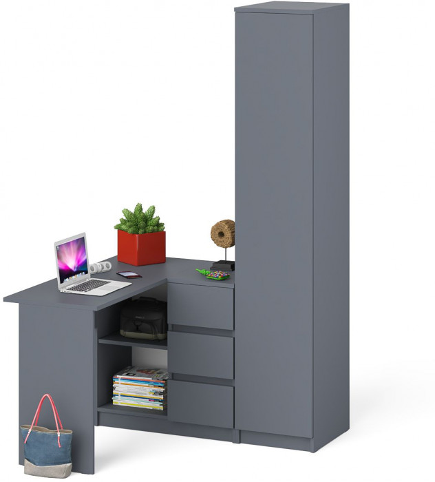 Мори компьютерный стол МС-16 правый + Пенал МШ400.1, графит