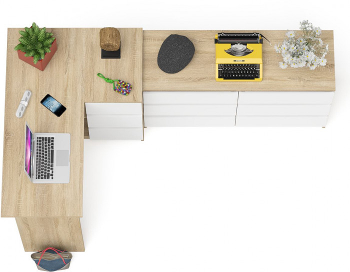 Мори Стол компьютерный МС-16 правый + Комод МК1200.6, цвет дуб сонома/белый, ШхГхВ 244,8х84,9х76,6 см., выдвижные ящики справа, НЕ универс. сборка