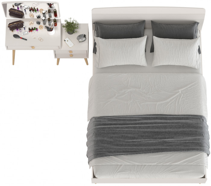 Афина Спальня Кровать 1400 + Трюмо, кашемир серый