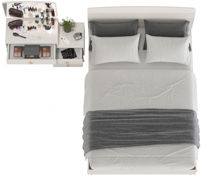 Афина Спальня Кровать 1400 + Трюмо, кашемир серый