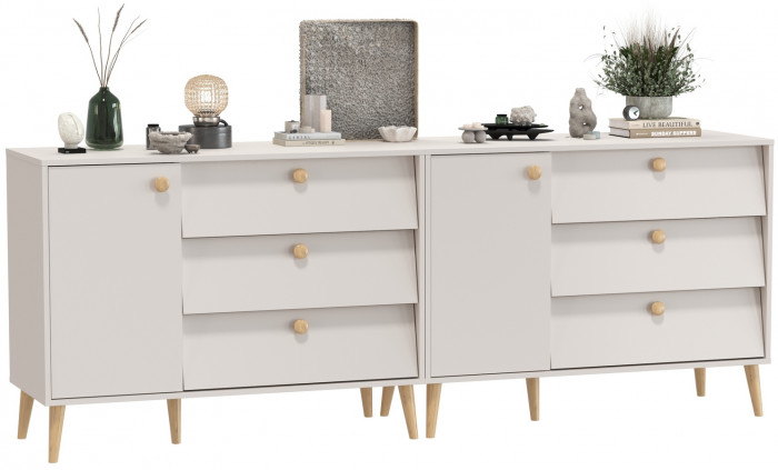 Афина Спальня Комод с дверкой и тремя ящиками х 2, цвет кашемир серый, ШхГхВ 2х110х45,3х83 см., универсальная сборка