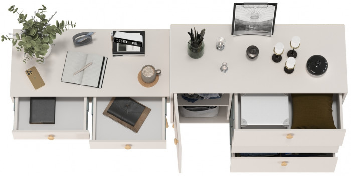 Афина Спальня Стол + Комод с дверкой и тремя ящиками, цвет кашемир серый, ШхГхВ 100х45х76 + 110х45,3х83 см., универсальная сборка