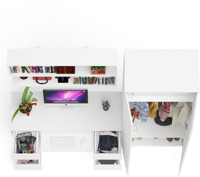 Мори компьютерный стол МС-2 + Шкаф МШ800.1 + Полка 1200, белый