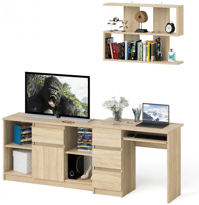 Мори Стол компьютерный МС-6 левый + Тумба МТВ1204.1 + Полка 900, цвет дуб сонома, ШхГхВ 210,4х50х209,6 см., НЕ универсальная сборка