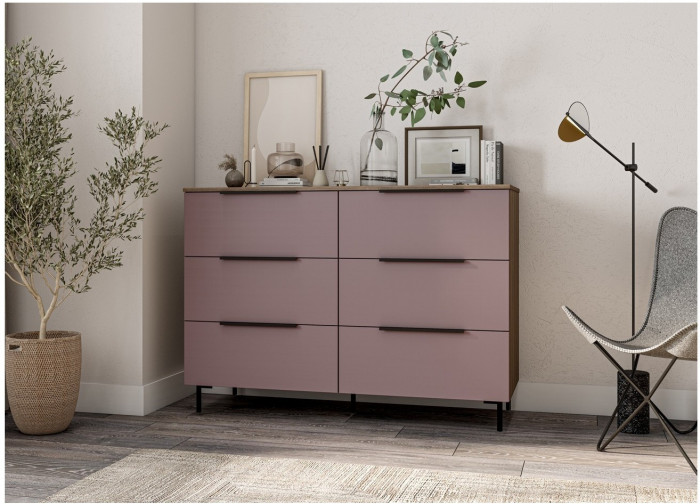 МС Роза Комод 1300, Ройс+ ручка скоба 6 шт., Орех Франклин карамель/Белый Софт