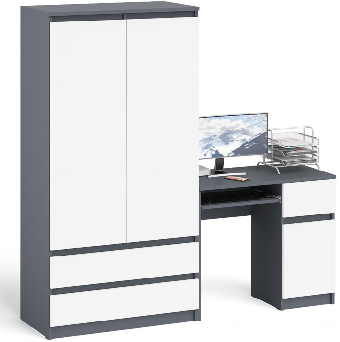 Мори компьютерный стол МС-1 правый + Шкаф МШ900.1, графит/белый