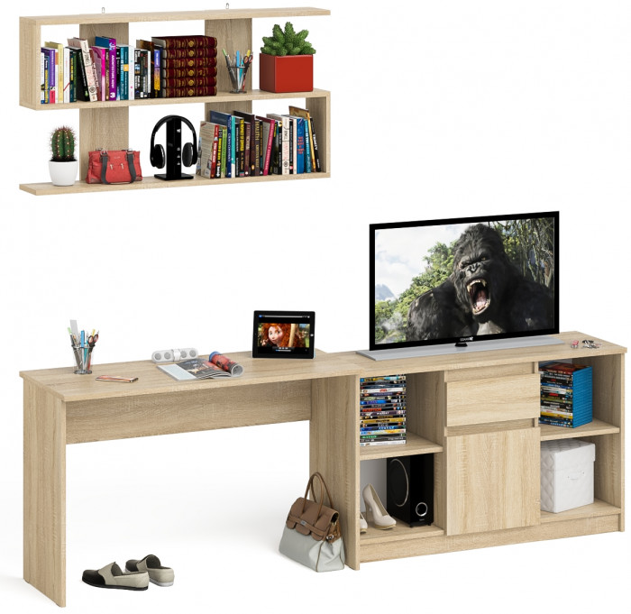 Мори письменный стол МСП1200.1 + Тумба МТВ1204.1 + Полка 1200, дуб сонома