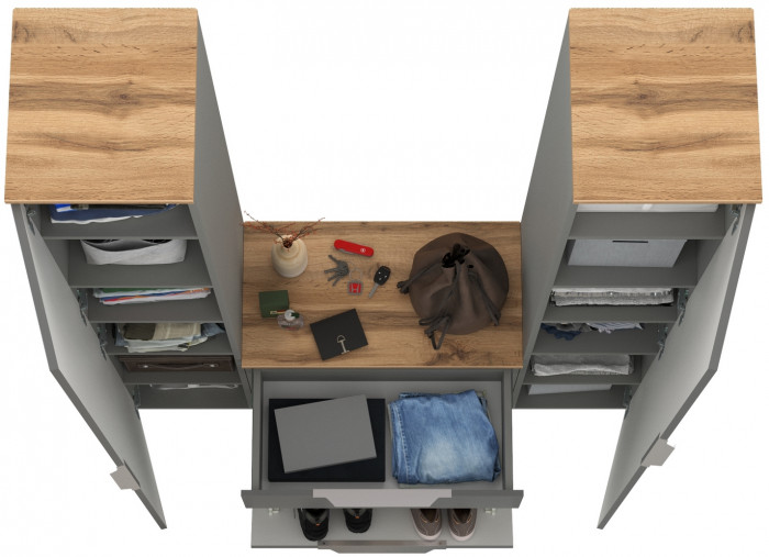 Октава Прихожая 17, серый графит/дуб крафт золотой/фасады МДФ серый графит