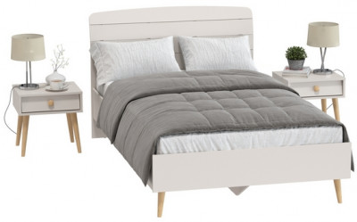 Афина Спальня Кровать 1200 + Две тумбы, цвет кашемир серый, ШхГхВ 123,6х210,2х95,7 + 2х45х37х45 см., сп.м. 1200х2000 мм., б/м, основание есть