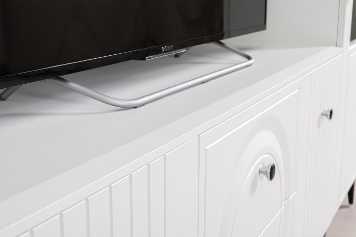 Валенсия Гостиная № 069, цвет ЛДСП белый шагрень/МДФ белый шагрень, ШхГхВ 327,2х38,3х225,2 см., ниша для ТВ 133х38х117 см., универсальная сборка