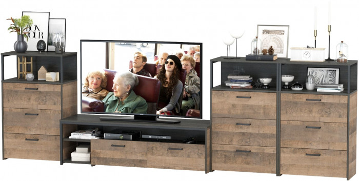 Трувор Гостиная 108, цвет дуб гранж песочный/интра, ШхГхВ 347,8х45,4х210 см., универсальная сборка