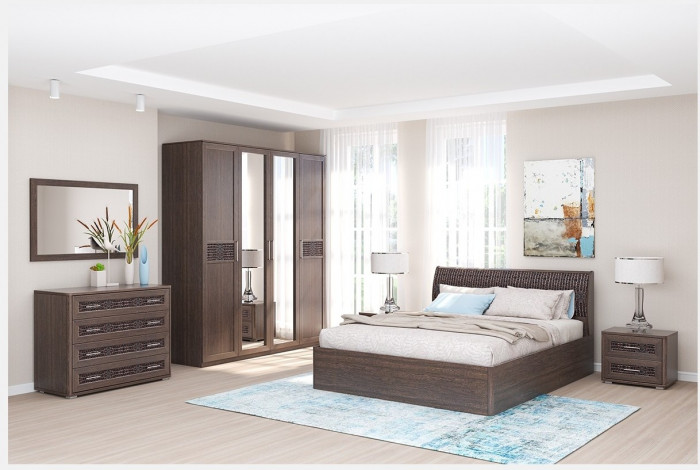 Модульная спальня Кэт-4 (композиция 1) (Венге / Caiman коричневый)