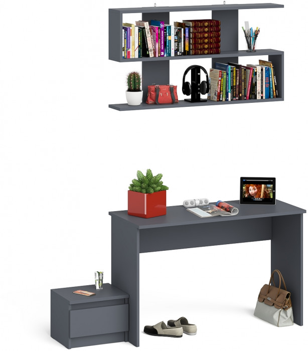 Мори письменный стол МСП1200.1 + Тумба ТМП400.1 + Полка 1200, графит