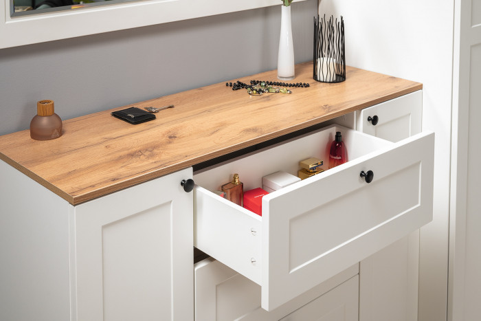 Остин Прихожая 52, цвет белый шагрень/дуб крафт золотой, ШхГхВ 280х54,3х229,6 см., универсальная сборка