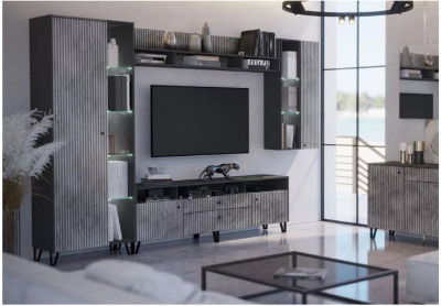 Модульная гостиная Оливия, композиция 1 (Графит, Графит глянец)