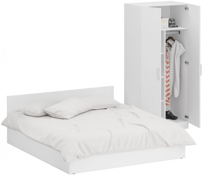 Кровать 1800 + Шкаф 2-х створчатый Стандарт, белый