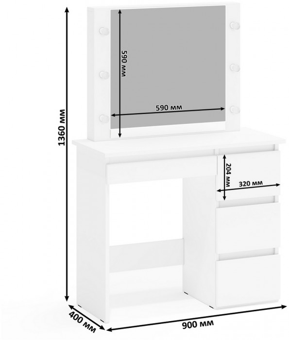 Ксения Кровать с ящиками 1200 + прикроватный блок + Столик с подсветкой Сура, белый